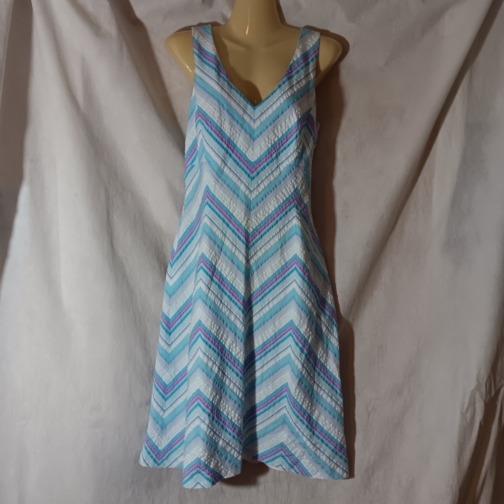 Yves Cossette Depeche Mode Womens 8 Dress Empire Waist Y2K Seersucker Chevron